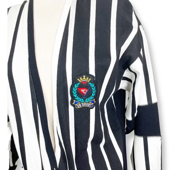 Vintage Deadstock Striped SB Sport Emblem Cotton Jersey Cardigan - Navy/White - Picture 5 of 7